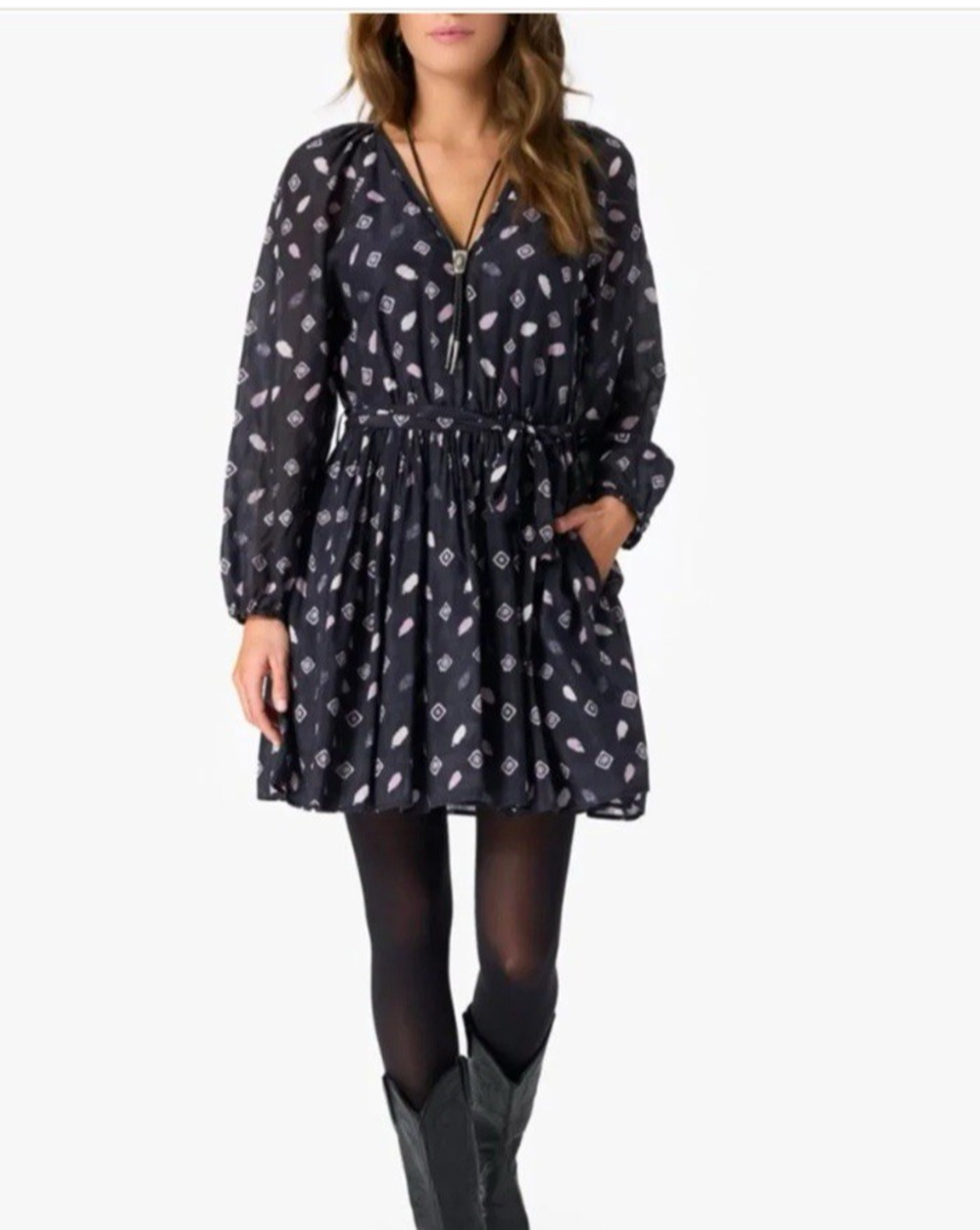 Xirena Dress Medium Cotton Silk Mini Short Boho Long Sleeve